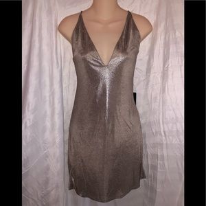 Express Silver Plunge Neckline Shift Dress